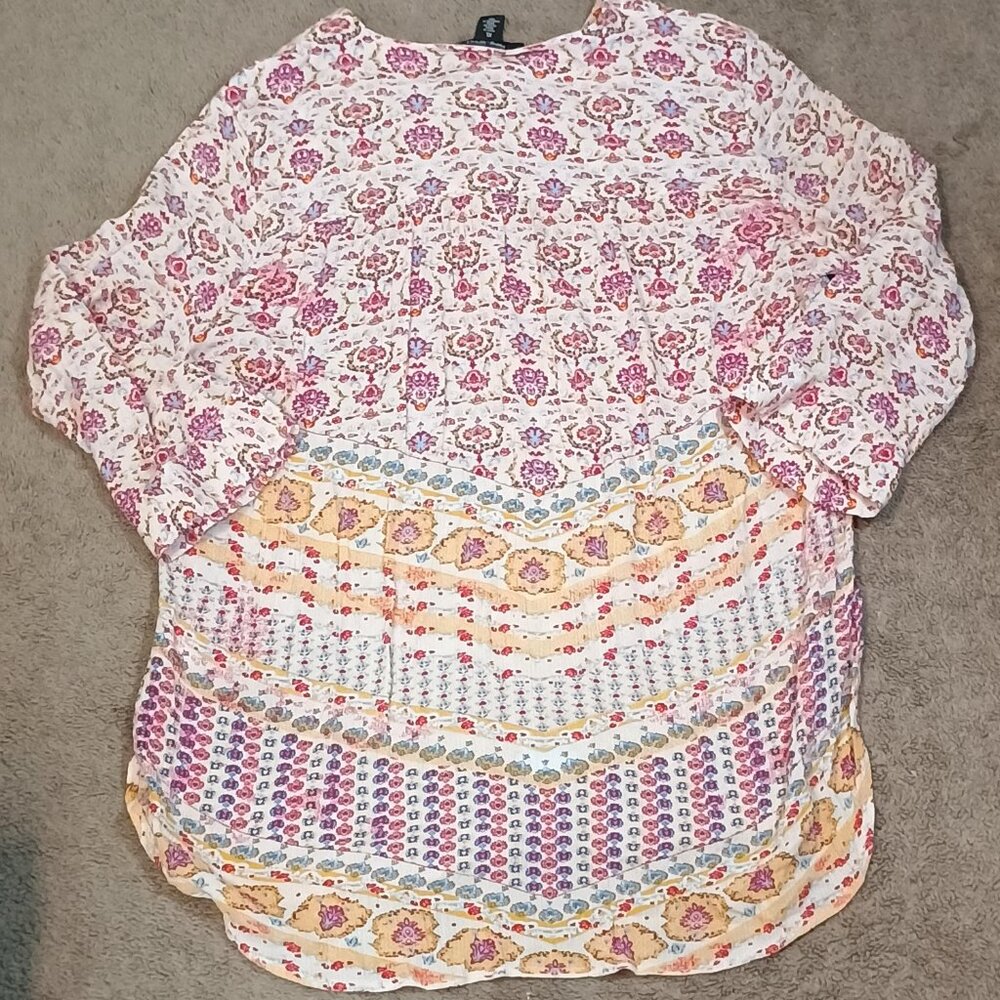 Nine West Jeans Blouse Womens XL Red Pink Yellow Floral Boho Lucy India Tunic To - Picture 11 of 11
